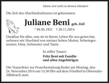 Traueranzeige von Juliane Beni 