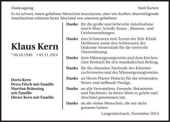 Traueranzeige von Klaus Kern 