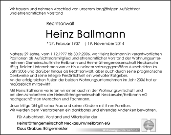 Traueranzeige von Karl-Heinz Ballmann 