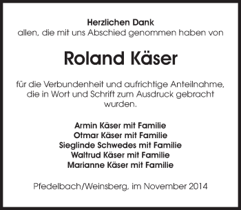 Traueranzeige von Roland Käser 