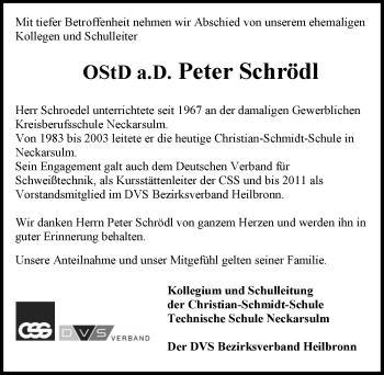 Traueranzeige von Peter Schrödl 