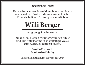 Traueranzeige von Willi Berger 