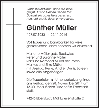 Traueranzeige von Günther Müller 