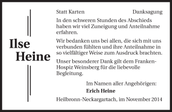 Traueranzeige von Ilse Heine 