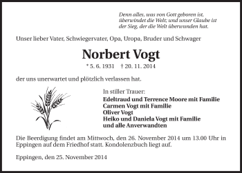 Traueranzeige von Norbert Vogt 