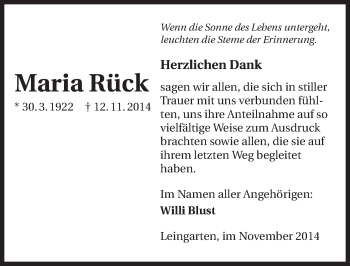 Traueranzeige von Maria Rück 