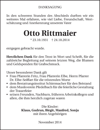 Traueranzeige von Otto Rittmaier 