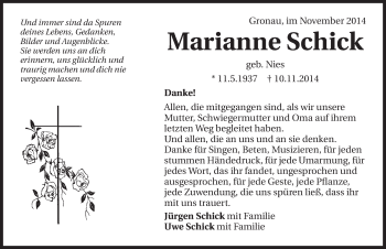 Traueranzeige von Marianne Schick 