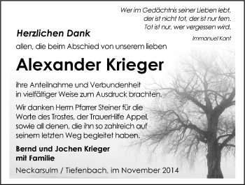 Traueranzeige von Alexander Krieger 