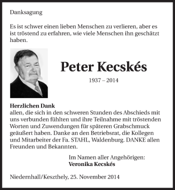 Traueranzeige von Peter Kecskes 
