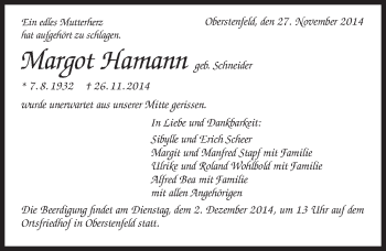 Traueranzeige von Margot Hamann 