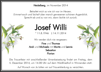 Traueranzeige von Josef Willi 