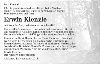 Traueranzeige von Erwin Kienzle 