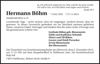 Traueranzeige von Hermann Böhm 