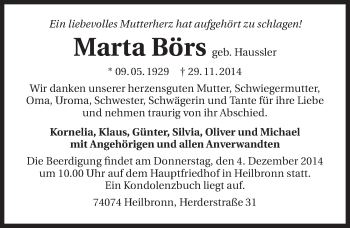 Traueranzeige von Marta Börs 