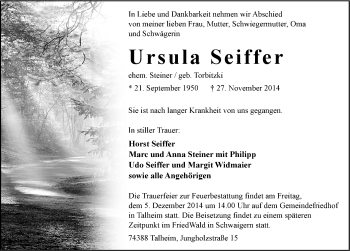 Traueranzeige von Ursula Seiffer 