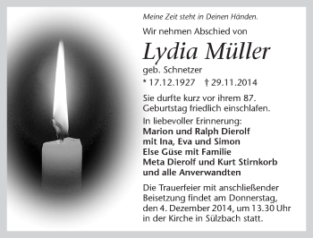 Traueranzeige von Lydia Müller 