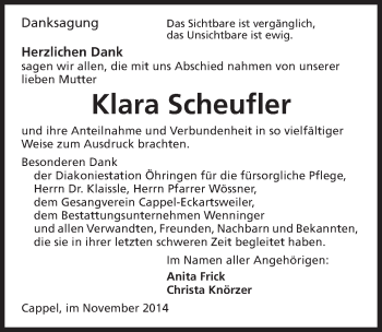 Traueranzeige von Klara Scheufler 