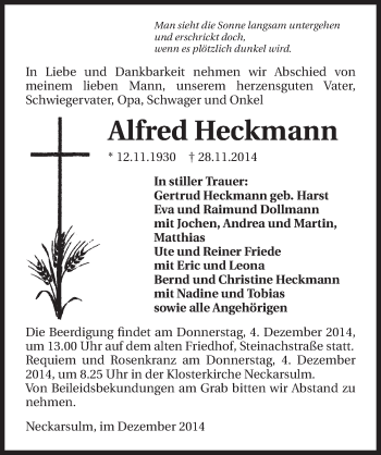 Traueranzeige von Alfred Heckmann 