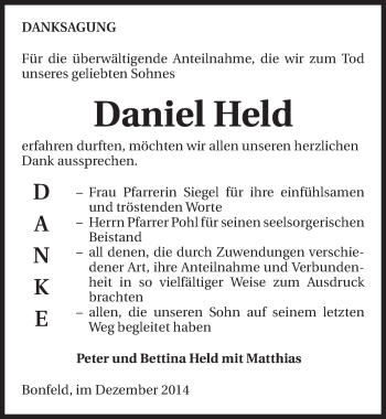 Traueranzeige von Daniel Held 