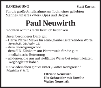Traueranzeige von Paul Neuwirth 
