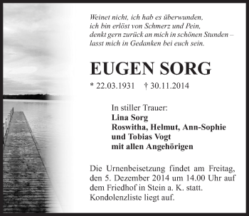 Traueranzeige von Eugen Sorg 