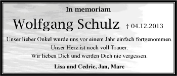 Traueranzeige von Wolfgang Schulz 