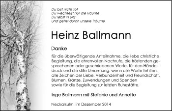 Traueranzeige von Karl-Heinz Ballmann 