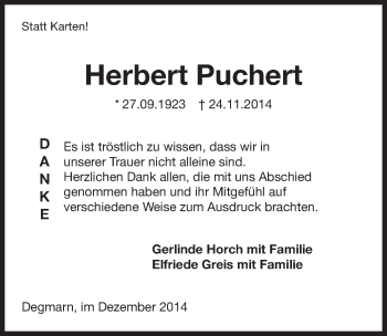 Traueranzeige von Herbert Puchert 