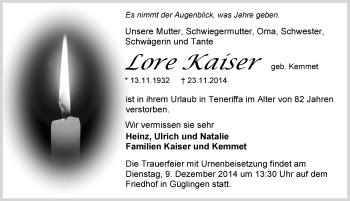 Traueranzeige von Lore Kaiser 
