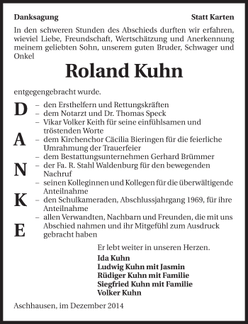 Traueranzeige von Roland Kuhn 