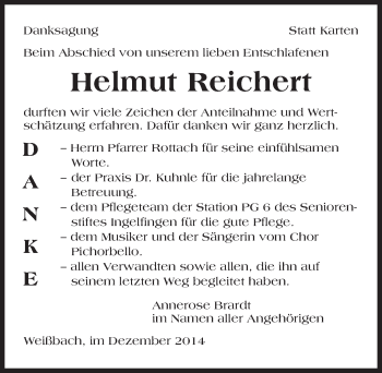 Traueranzeige von Helmut Reichert 