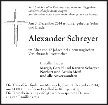 Traueranzeige von Alexander Schreyer 
