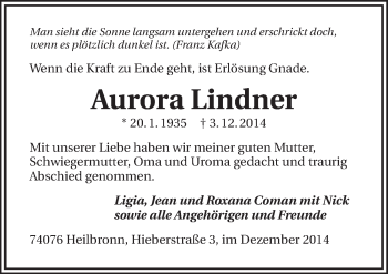 Traueranzeige von Aurora Lindner 