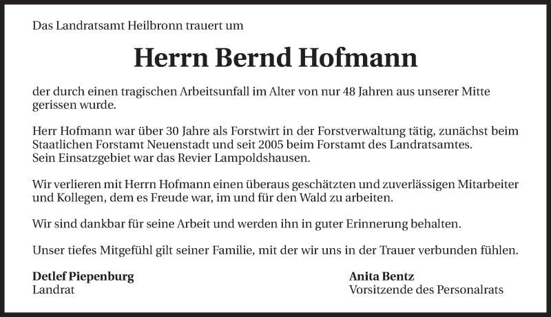  Traueranzeige für Bernd Hofmann vom 12.12.2014 aus 