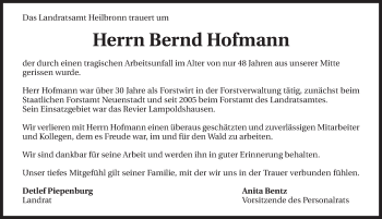 Traueranzeige von Bernd Hofmann 