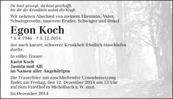 Traueranzeige von Egon Koch 