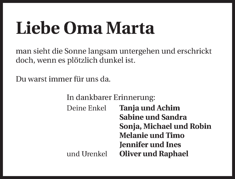  Traueranzeige für Marta Simpfendörfer vom 08.12.2014 aus 