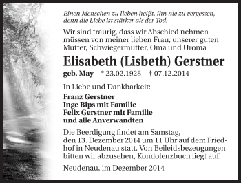 Traueranzeige von Elisabeth Gerstner 
