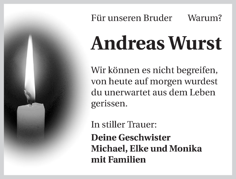  Traueranzeige für Andreas Wurst vom 10.12.2014 aus 