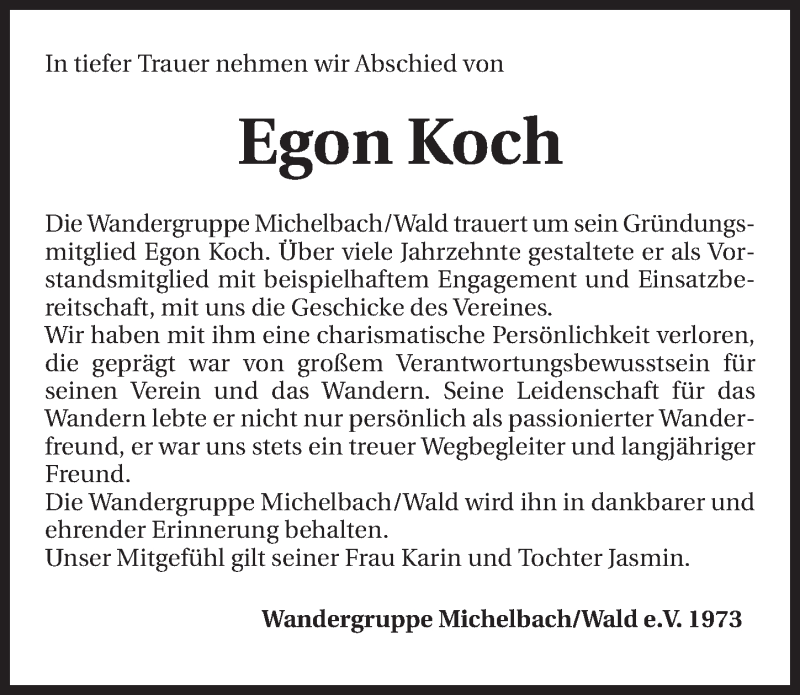  Traueranzeige für Egon Koch vom 09.12.2014 aus 