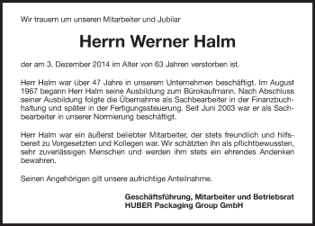 Traueranzeige von Werner Halm 