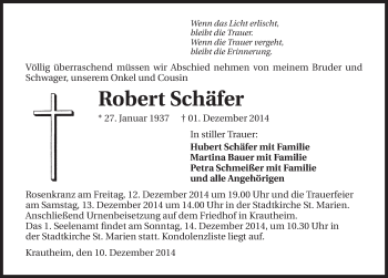 Traueranzeige von Robert Schäfer 
