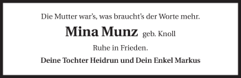 Traueranzeige von Mina Munz 
