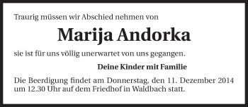 Traueranzeige von Marija Andorka 