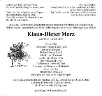 Traueranzeige von Klaus-Dieter Merz 