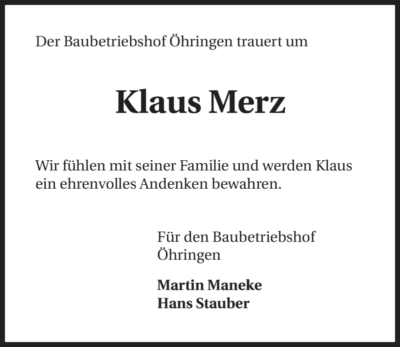  Traueranzeige für Klaus-Dieter Merz vom 10.12.2014 aus 