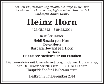 Traueranzeige von Heinz Horn 