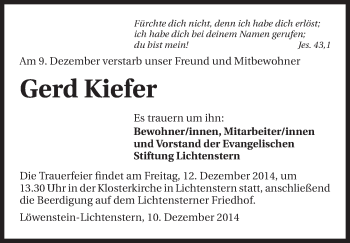 Traueranzeige von Gerd Kiefer 