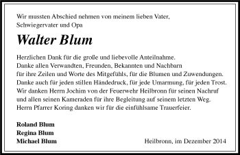 Traueranzeige von Walter Blum 